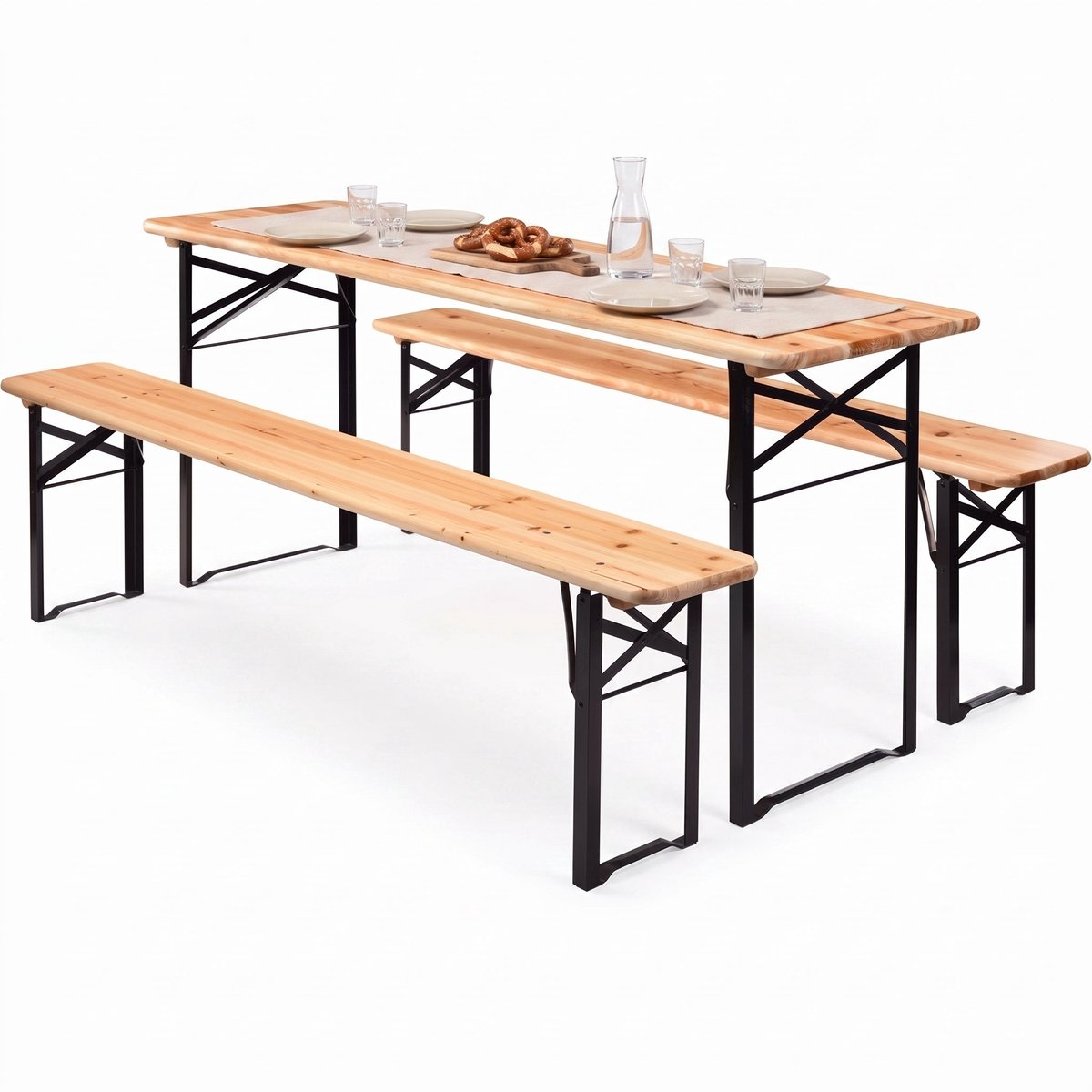 Cheqo® Biertafelset 3-Delig - Picknickset - Picknicktafel met Banken - Biertafel met 2 Banken - Bierbank Set - Campingtafel met Banken - Campingset - Klaptafel met Banken - Inklapbaar - Opvouwbaar - Houten Tuintafel - Tuinset - Vouwtafel