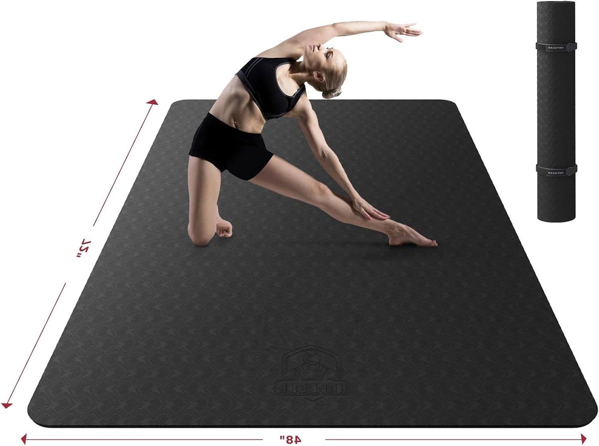 Extra grote yogamat - Trainingsmat Pilates - Thuis sporten - Dubbelzijdig antislip - 183 x 122 cm - Zwart