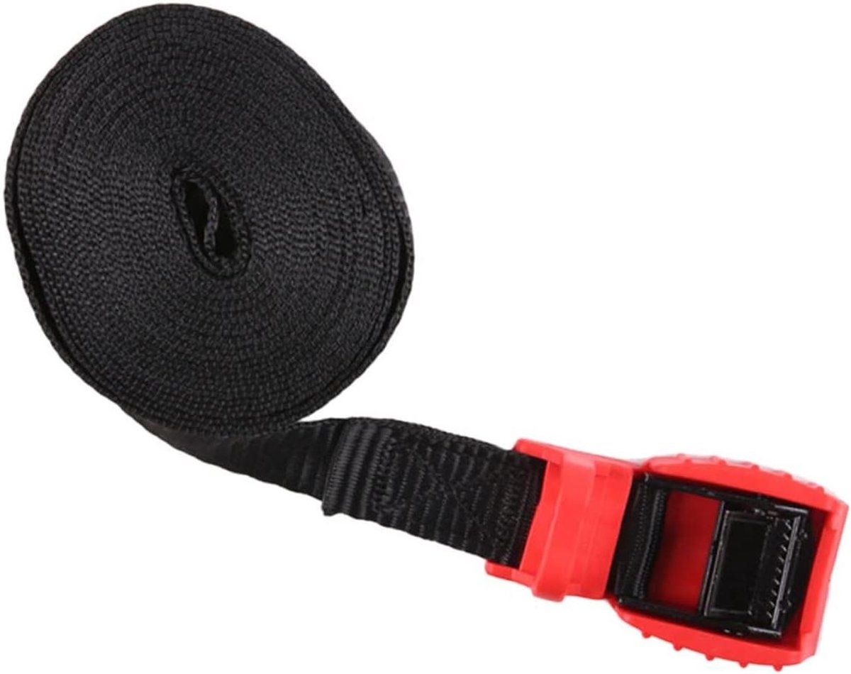 Sjorriem - Bagageriem Ratelband - Vastbinden Goederen - Versterkte Stiksels - 450 x 4.2 cm - Zwart