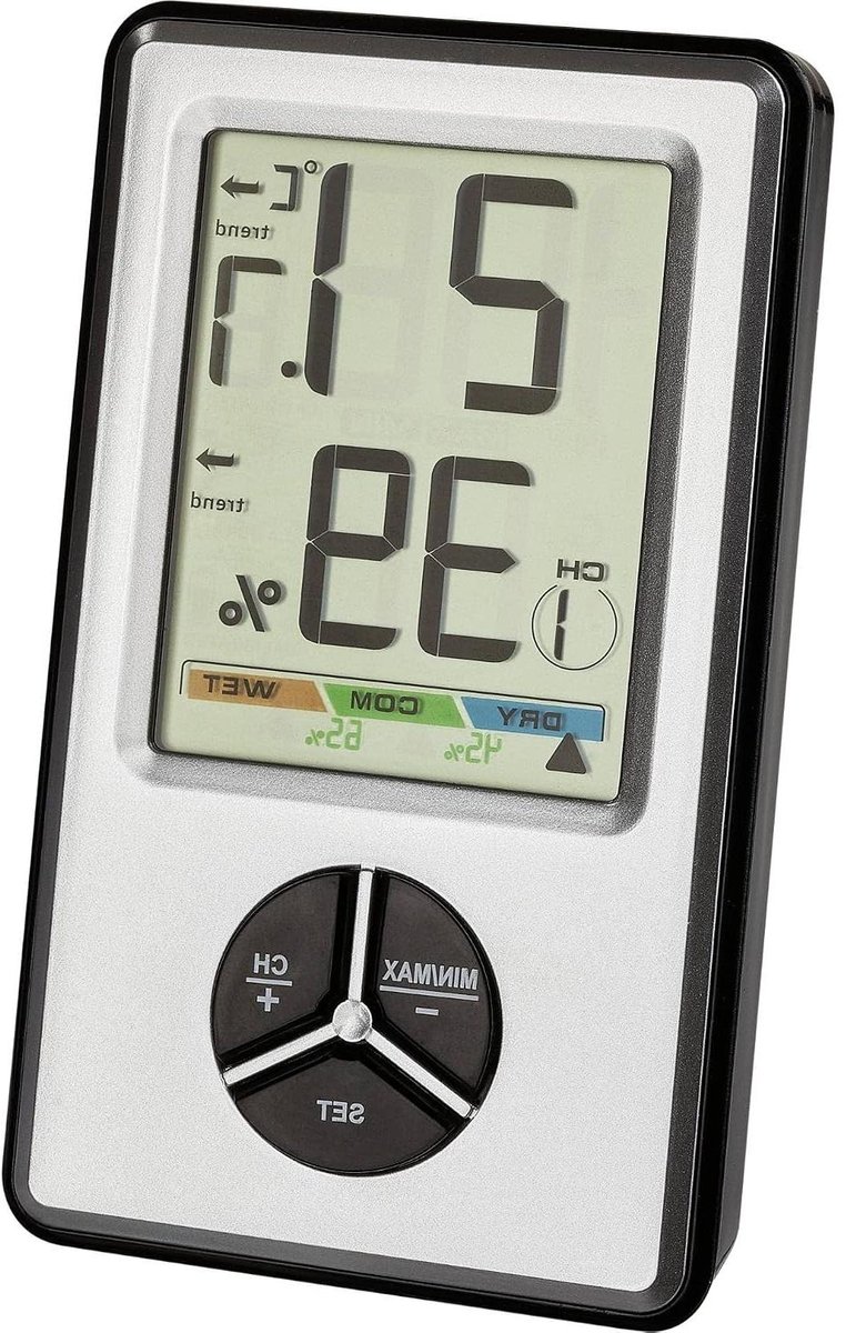 Digitale thermo-hygrometer - Klimaatmeter binnen - Kamerklimaat controle - Gekleurde comfortzones - 64 x 109 x 18 mm - Wit