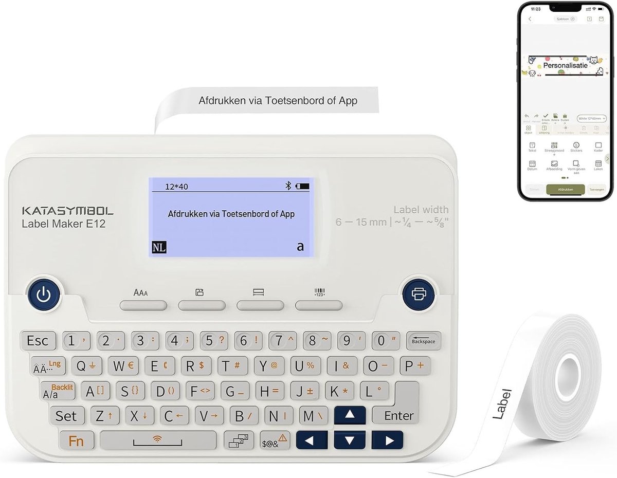 Labelmaker - Wit - Inclusief 1 Rol Doorlopende Labels - Thermisch Inktloos Printen - Voor Thuis, Kantoor en School