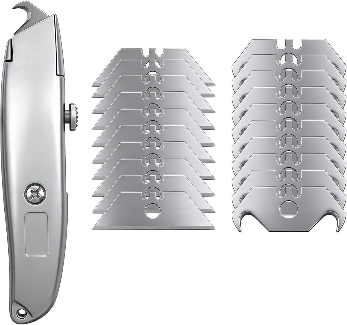 Professionele Snijgereedschap Set - Zwart - Voor Tapijt, PVC, Karton - Met 10 Haak- en 10 Trapeziumvormige Vervangingsgereedschappen