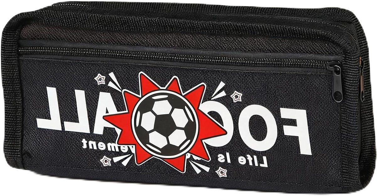 Voetbal Pennenzak - Etui Schrijfgerei - Schoolspullen Organiseren - Dubbele Rits - 21 x 5 x 10 cm - Zwart