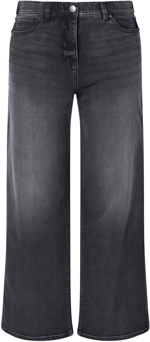 Ulla Popken - Dames - Jeans Mary wijde pijpen stretch 5-pocket broek - Zwart - Maat 46