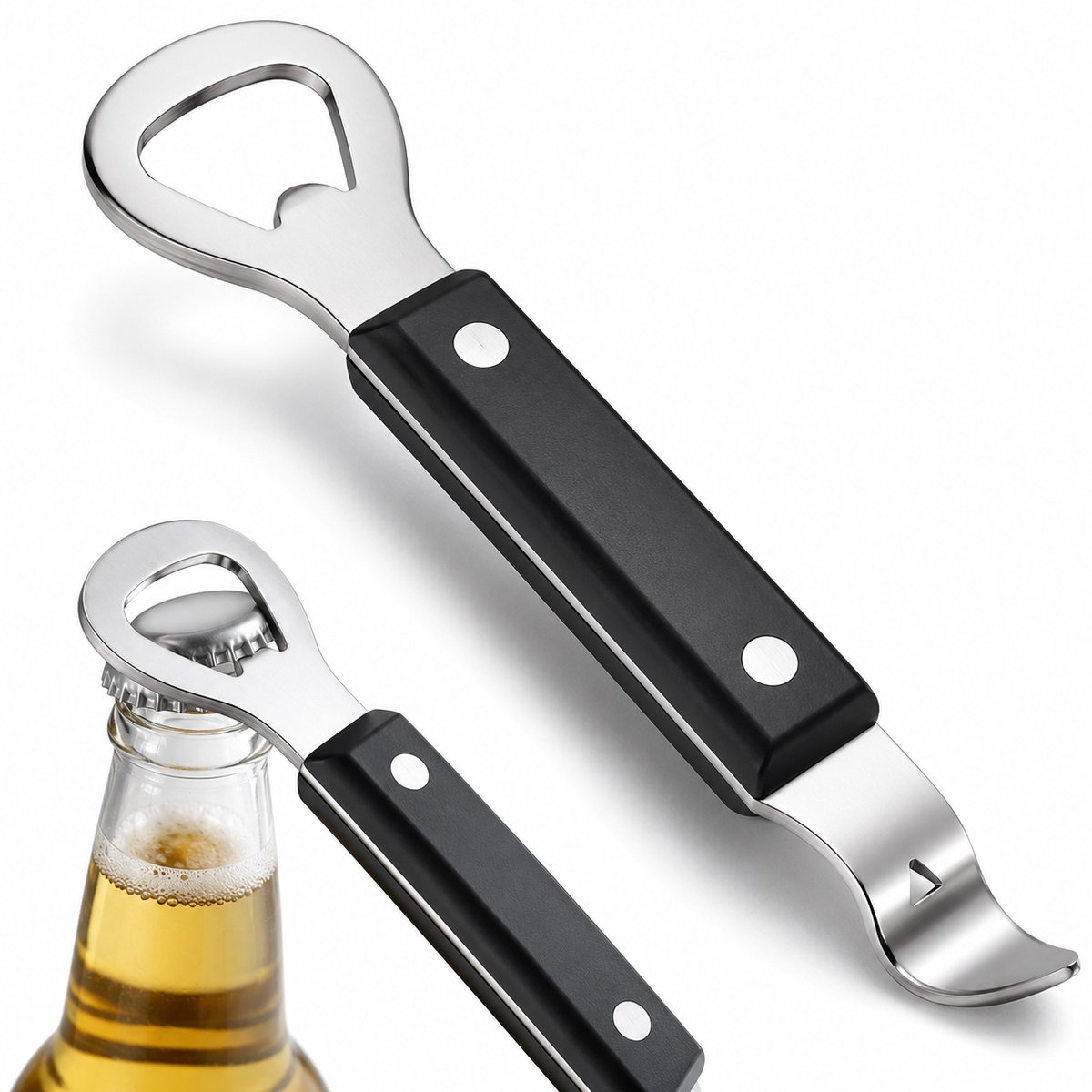 Bobypet - 2-in-1Handmatige Blikopener en Flesopener - RVS Wandmontage Bierflesopener en Blikprikker met Ergonomisch Handvat voor Keuken en Reizen