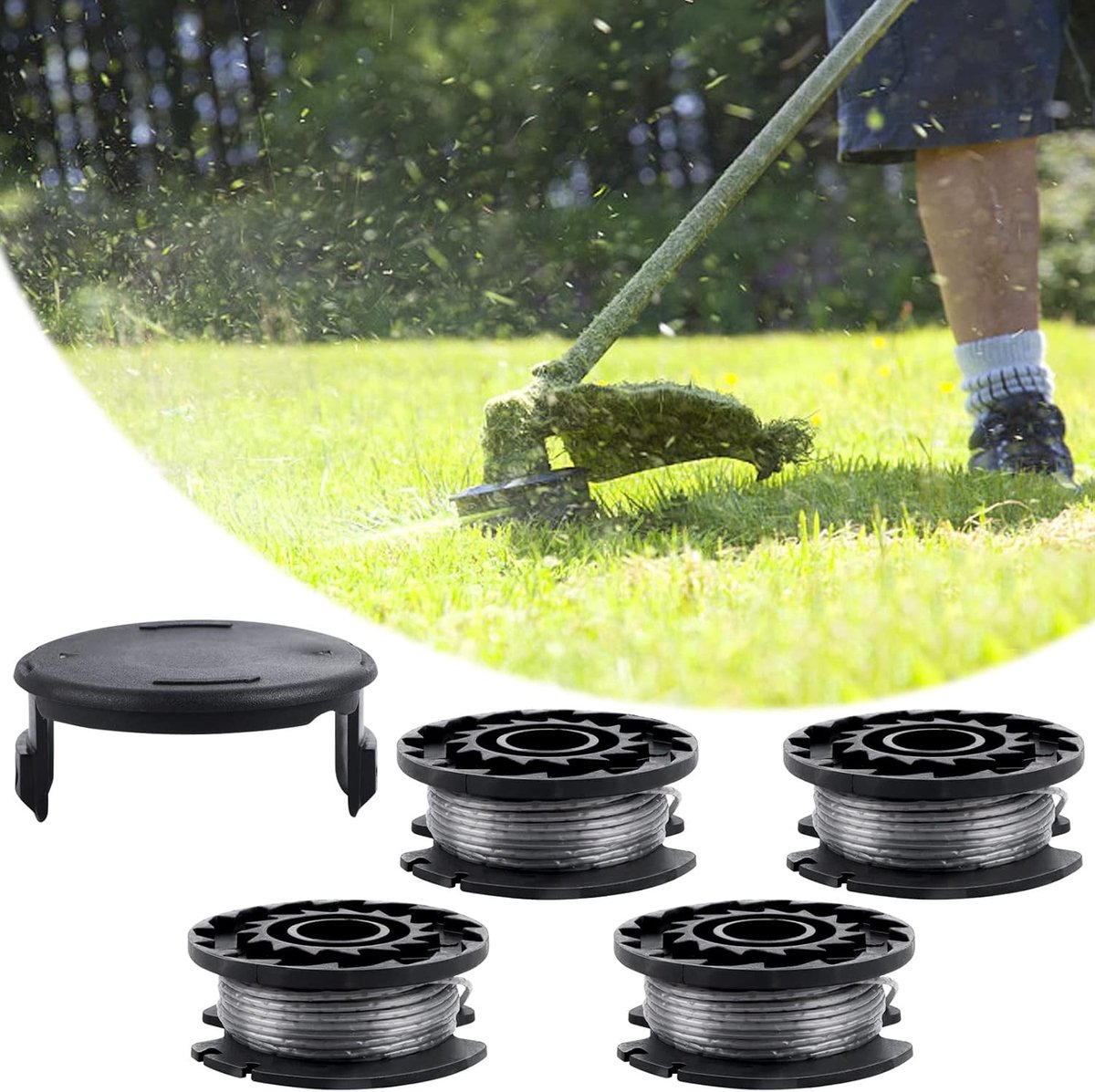 4 Stuks Grasmaaier Draadspoel, Compatibel met Bosch Φ1.60mm 4m, Vervangbare Trimmerkop en Accessoires voor Efficiënt Maaien en Tuinonderhoud