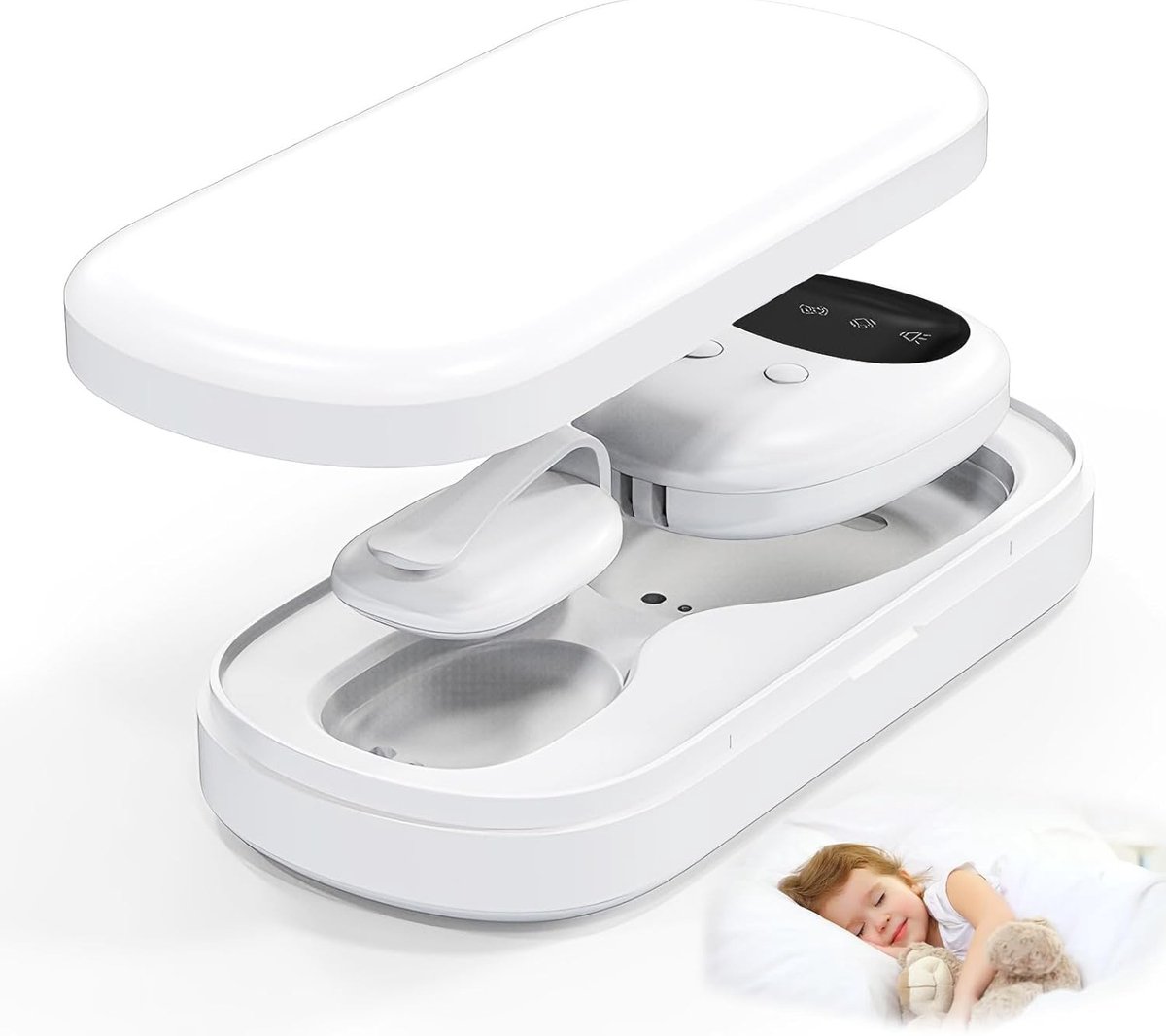 Draadloos bedwateralarm met USB-C-oplaadfunctie, luid alarm en sterke trilling voor effectieve toilettraining van kinderen, ideaal voor zindelijkheidstraining en nachtzorg.
