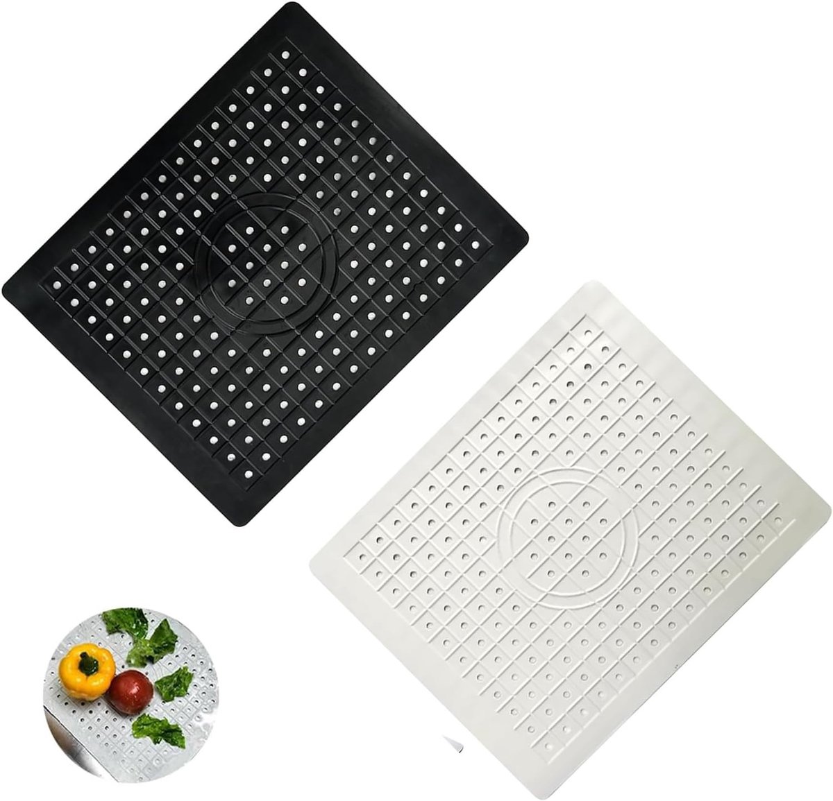 Honden wastafel - Zwart en Wit - 31 x 26 cm - Siliconen spoelbakmat met antislip en afdruipfunctie - Voor keuken en badkamer