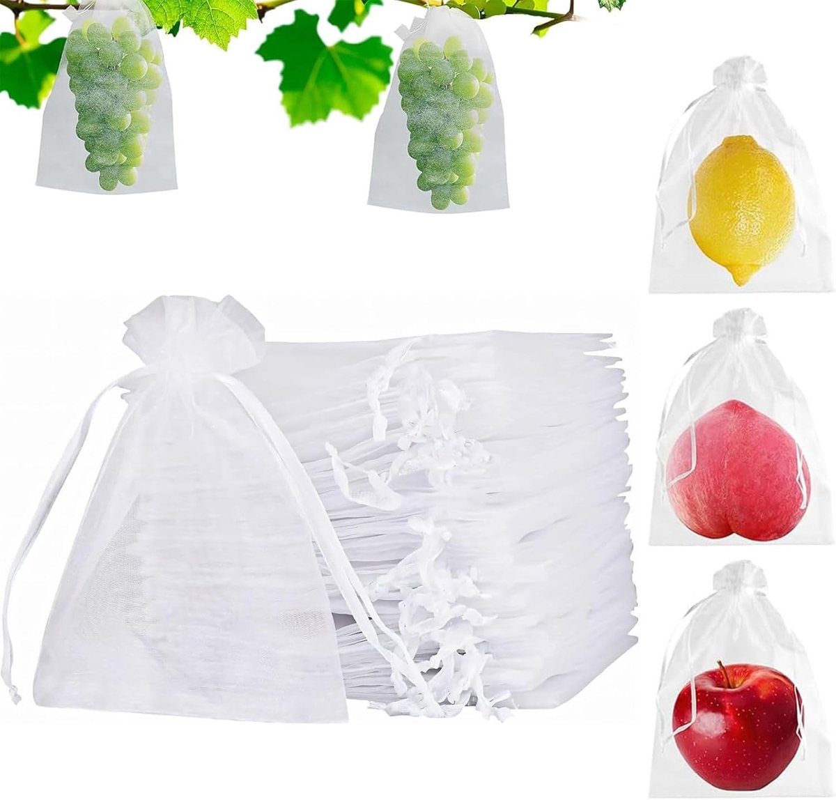 Fruitbeschermingszakken - 80 Stuks - Trekkoord - 15 x 20 cm - Bescherming tegen Vogels, Insecten en Schade in de Tuin