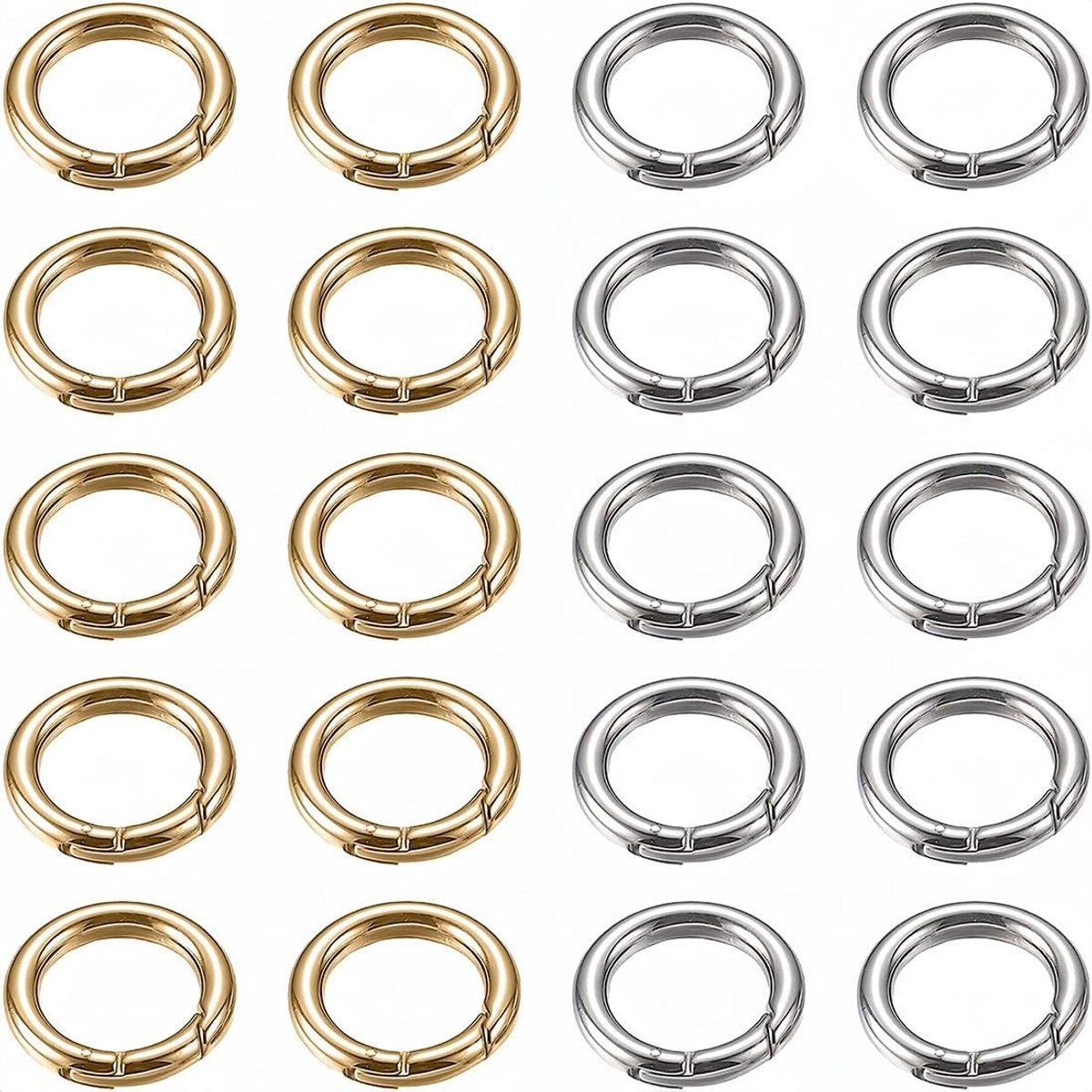 20 stuks ronde karabijnhaken - rond - 20 mm - ronde karabijnhaak - goud-zilver - karabijnring - sleutelhanger - ringen voor tas - sieraden - sleutelring - hondenriem - doe-het-zelf handwerk
