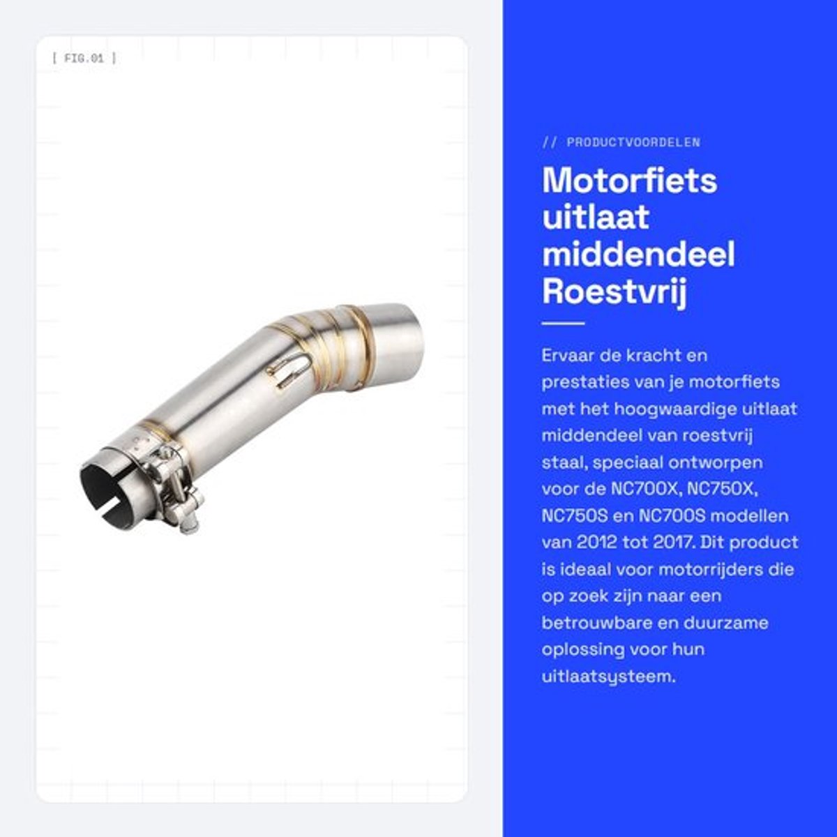 Uitlaat Middendeel Roestvrij Staal - Motorfiets Uitlaat - NC700X/NC750X/NC750S/NC700S - 2012-2017 - Hoogwaardige Kwaliteit - Goede Service - Motoruitlaat