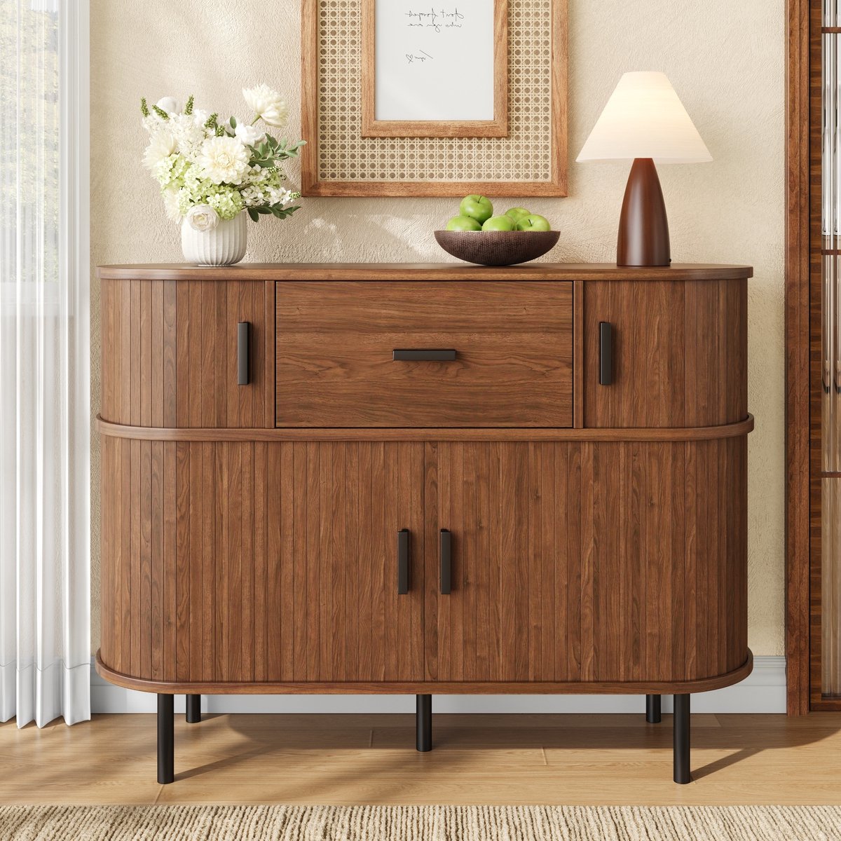 Pugsdrly Tweedelig sideboard met schuifdeuren, ladekast, opbergkast, sideboard voor de woonkamer