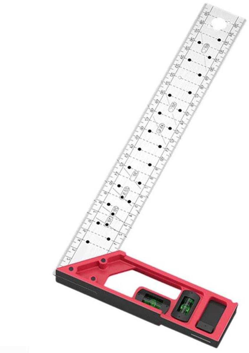 Markering Liniaal - Hoek Regel Rvs - Houtbewerking Layout - Dubbelassige Niveaus - 250mm - Zilver