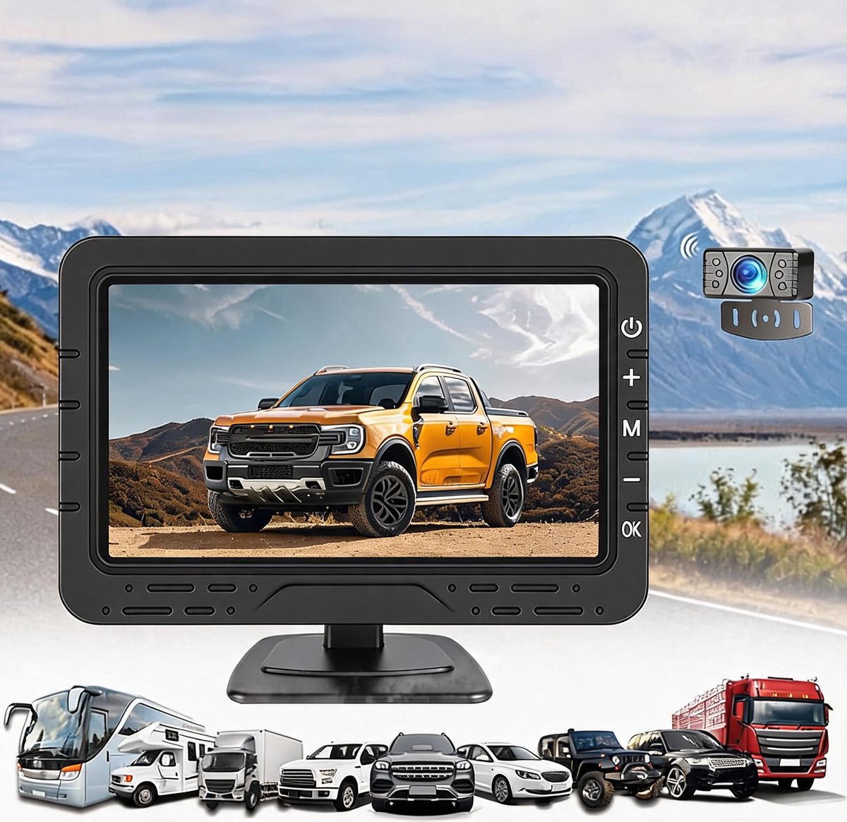 Achteruitrijcamera Set - Achteruitrij Camera - 4,3 inch Scherm - IPS - Draadloos - IP68 Waterdicht - Nachtzicht - Verstelbare Hulplijnen - Voor Auto, Bus, Camper, Caravan en Vrachtwagen