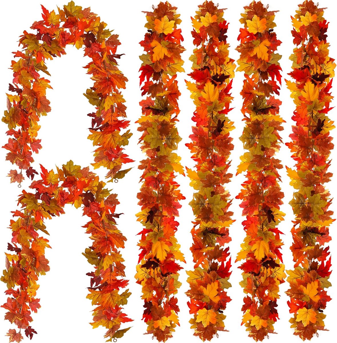 Kunstmatige Esdoornbladslingers – 6 Stuks – 1,7 Meter – Realistische Herfstbladeren – Gemengde Herfstkleuren – Kunstbladeren Slinger – Voor Herfstdecoratie, Thanksgiving, Deur, Tafel, Schouw & Balkon – Binnen & Buiten