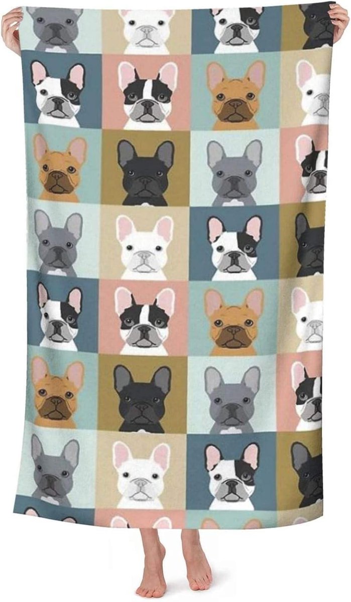 Badhanddoek Franse bulldog - Honden handdoek - Strand en bad - Zachte stof - 130x80 cm - Meerkleurig