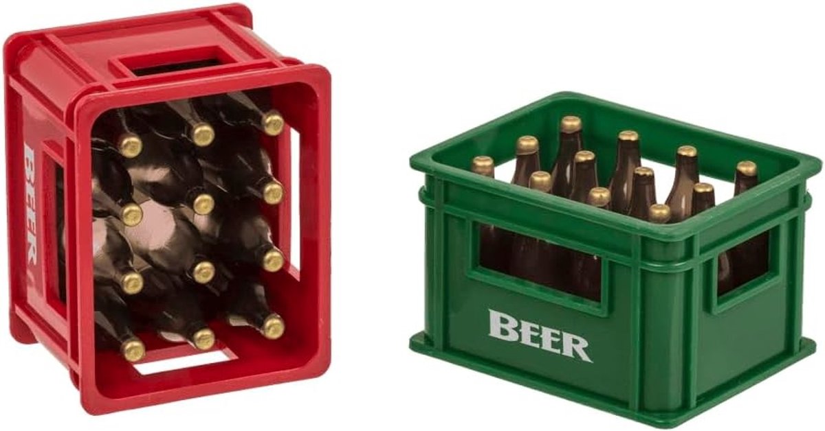Bierkrat Flesopener met Magneet - Rood en Groen - Set van 2 Miniatuur Flessen - Handig Cadeau voor Bierliefhebbers