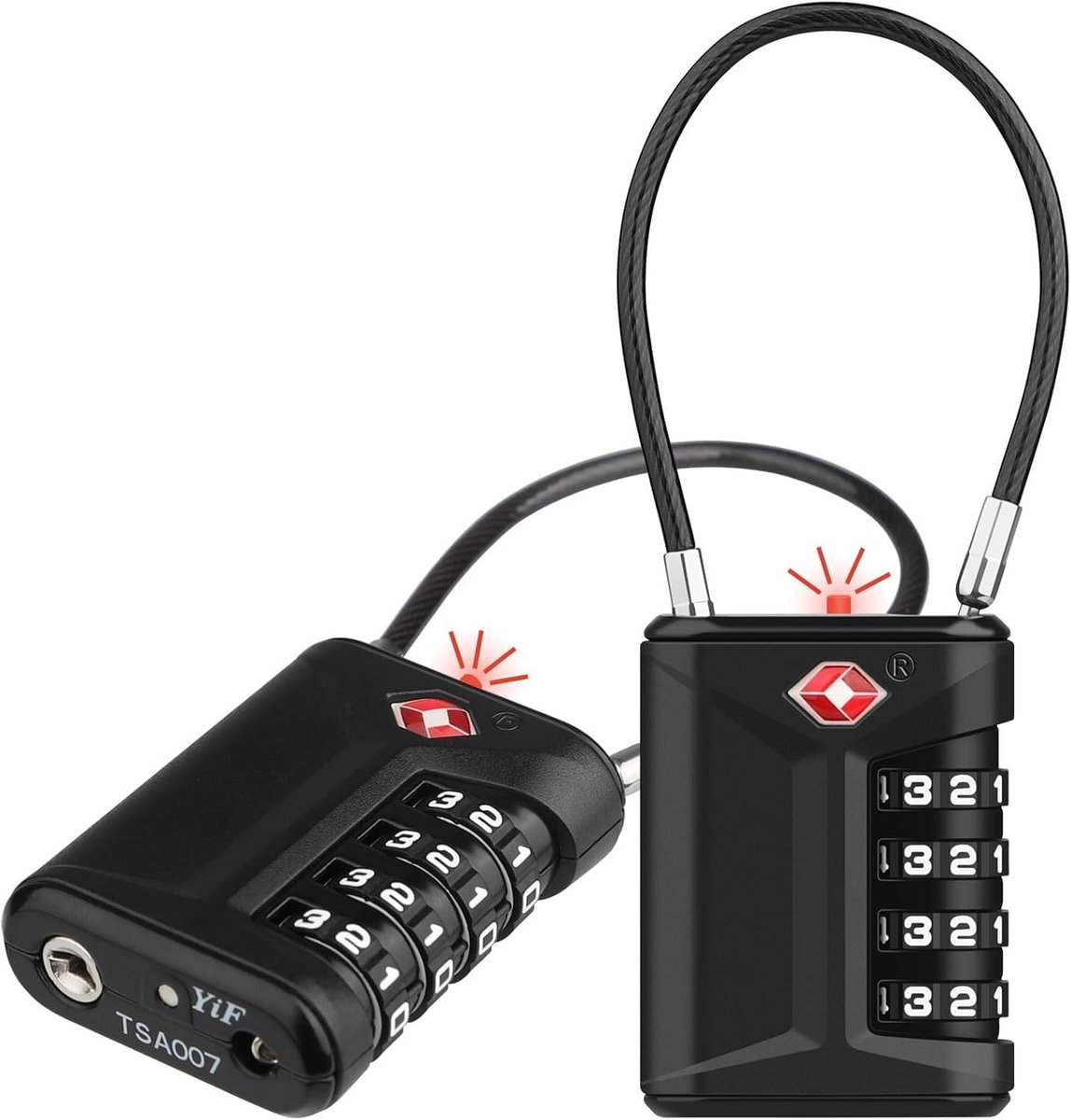 Cijfer-kabelslot 4-cijferig - Zwart - 2 Stuks - Flexibel Stalen Kabelslot met Alarmindicator - Voor Bagage en Reistas