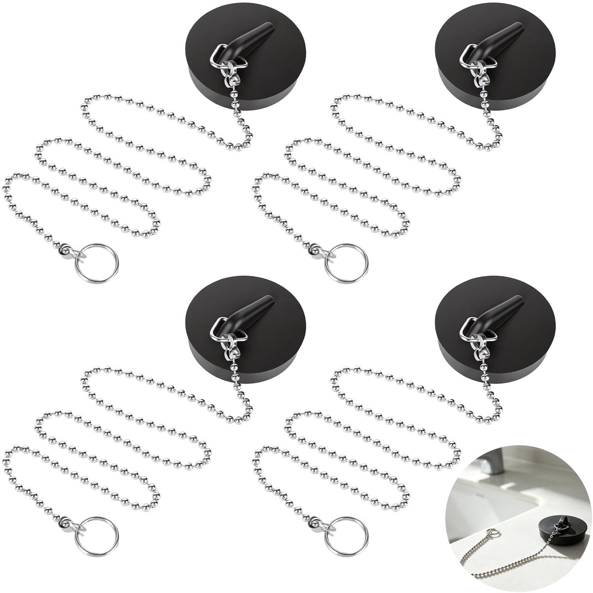 Omgoods - Set van 4 Universele Afvoerstoppen met Ketting