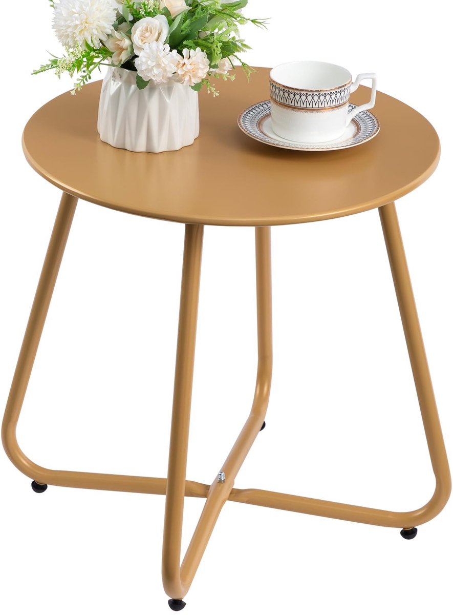 Omgoods - Ronde Buitentafel van Metaal voor Tuin en Balkon, Goud
