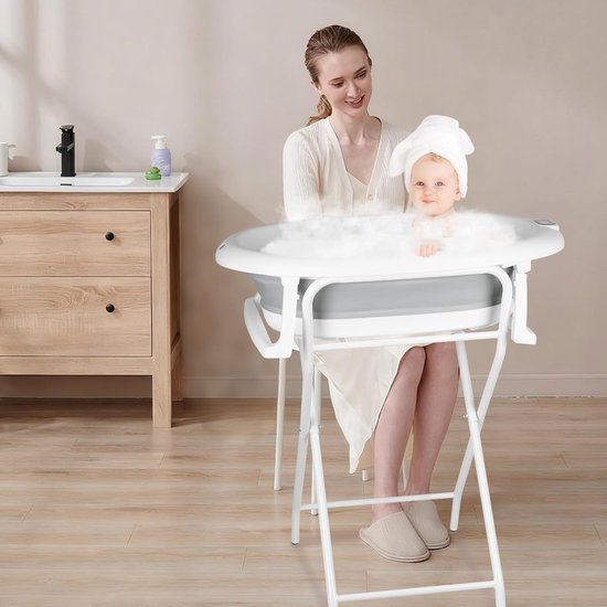 Opvouwbare Babybadkuip - Babybadje Babywanne - Veilig Baden - Met Badkruk - 72 x 51 x 42 cm - Grijs — afbeelding 5