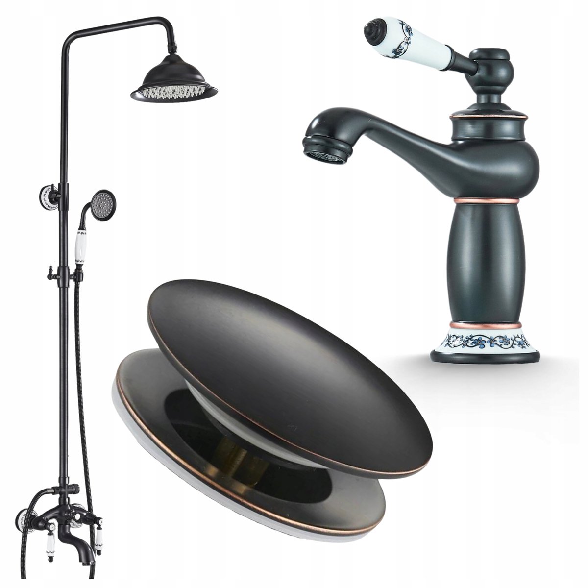 Doucheset Retro Zwart Messing met Regendouche