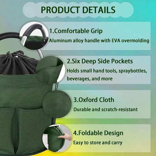 Opvouwbare mand - Opbergmand picknickmand - Buitenactiviteiten organiseren - Trekkoordsluiting - 28 x 28 cm - Groen — afbeelding 2