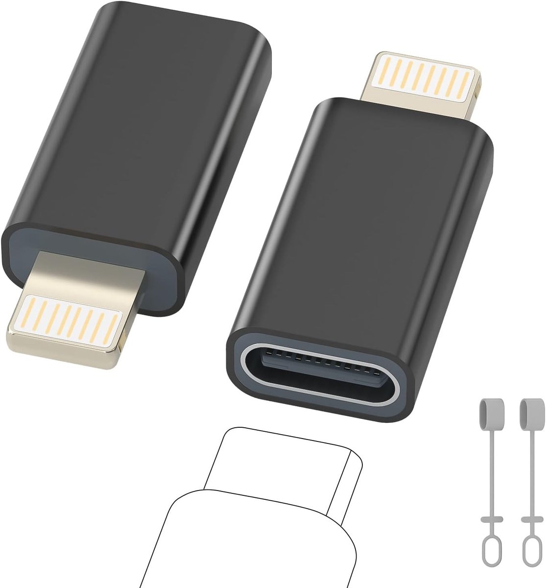 USB C naar Lightning Adapter, 2 Stuks, Geschikt voor Opladen en Gegevensoverdracht, Compatibel met iPhone en iPad, Niet voor Hoofdtelefoon of Audio