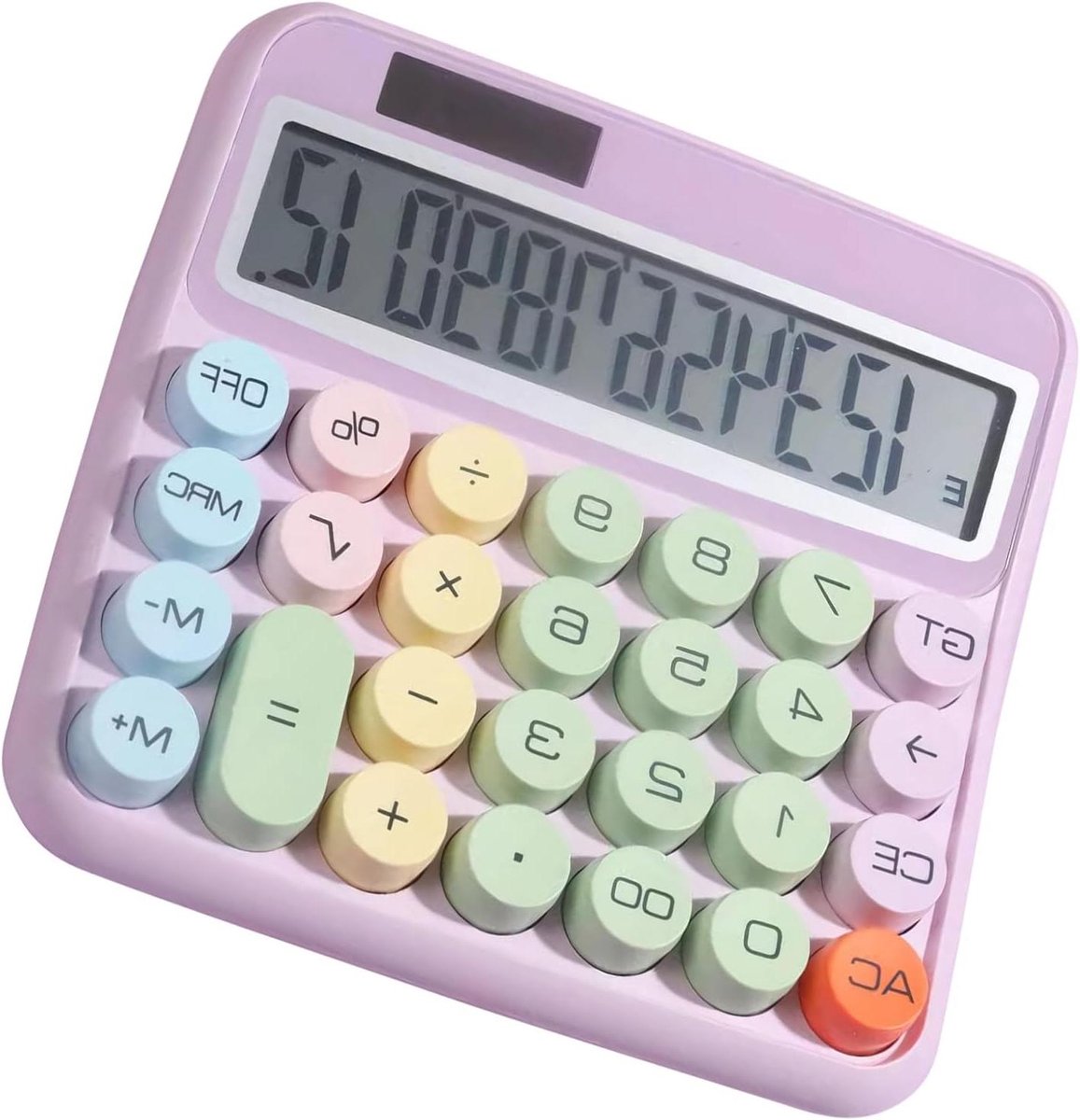 Rekenmachine Bureau - Optelmachine Grote Toetsen - Dagelijkse Berekeningen - 12 Cijfers LCD Scherm - 15.3x14cm - Paars