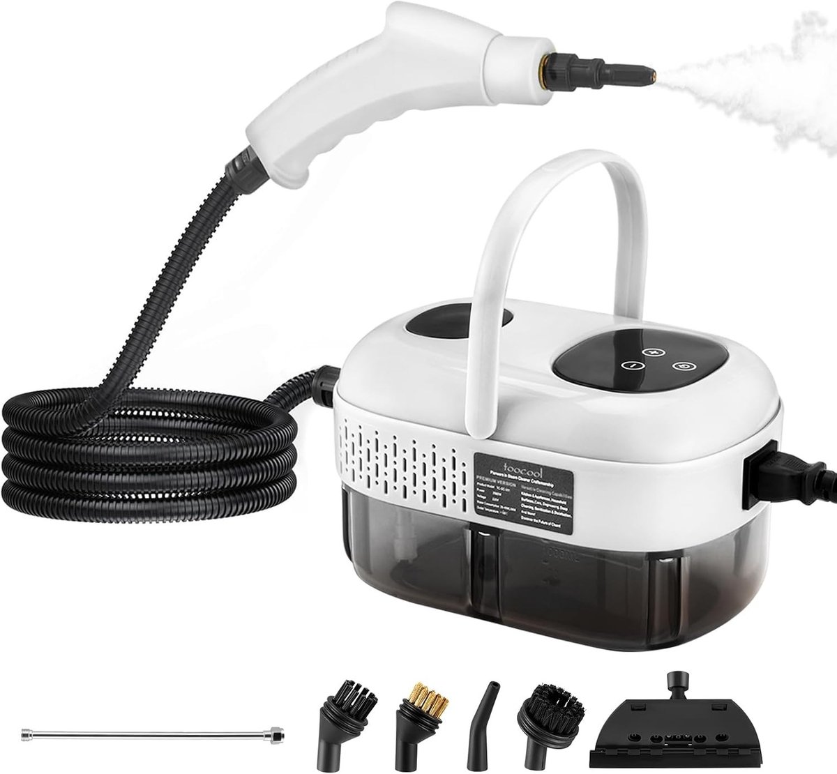 Handstoomreiniger - Wit - 1100 ml - Krachtige 2500 W Draagbare Stoomreiniger - Voor Thuis en Auto