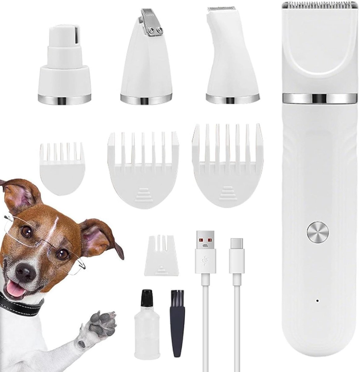 Honden Verzorgingsset - 4-in-1 Trimmer - Thuis Huisdier Verzorgen - Laag Geluid Vibratie - 15 cm Lengte - Wit
