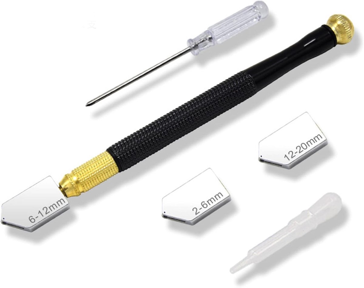 Professionele glassnijdersset - Zilver - 172 mm - Diamant Glassnijder met Ergonomisch Handvat en Schroefdraad - Voor Glasbewerking