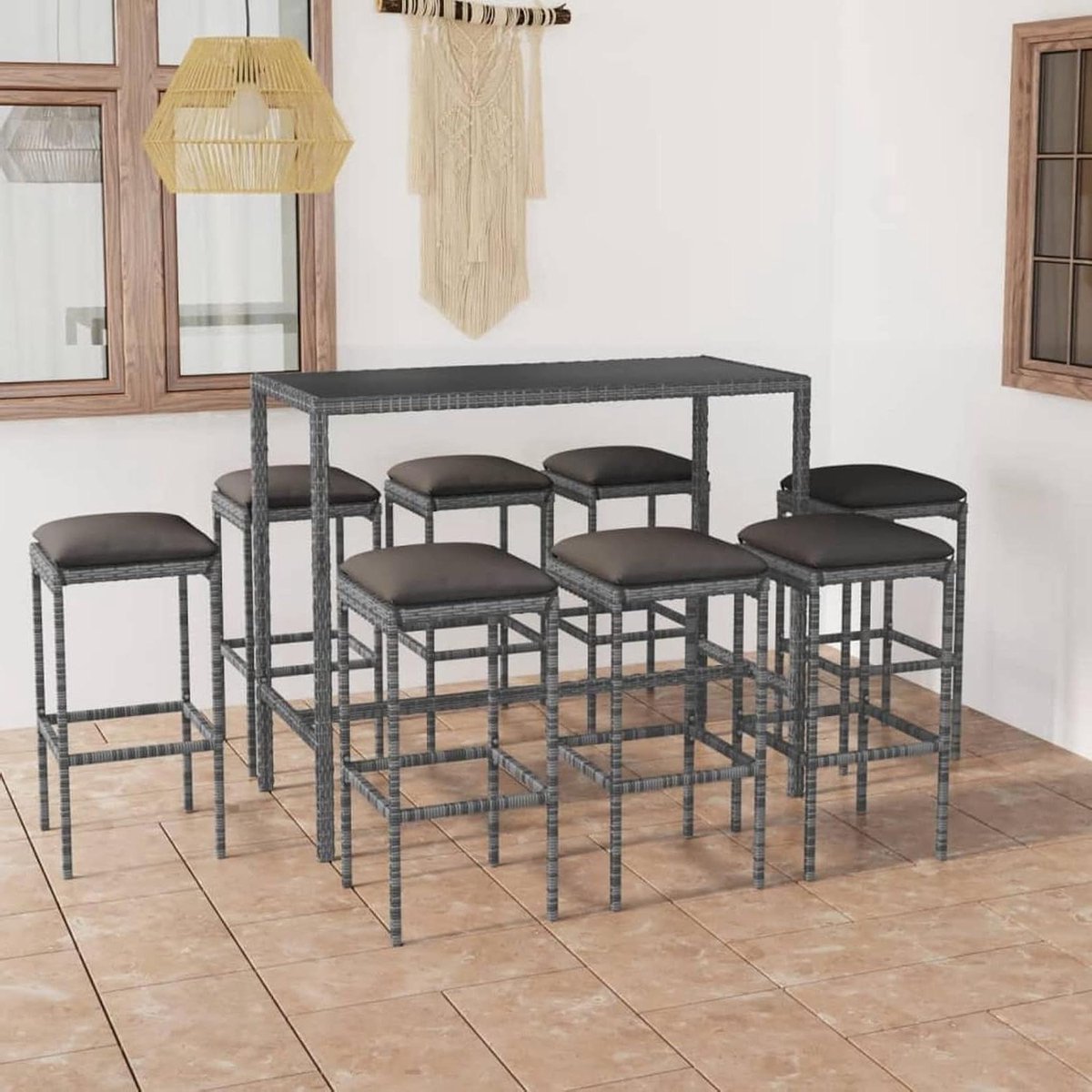 Tuin Bar Set - Buitenbar Tafel - Gezellig Buiten Zitten - Inclusief Kussens - 130 x 60 x 110 cm
