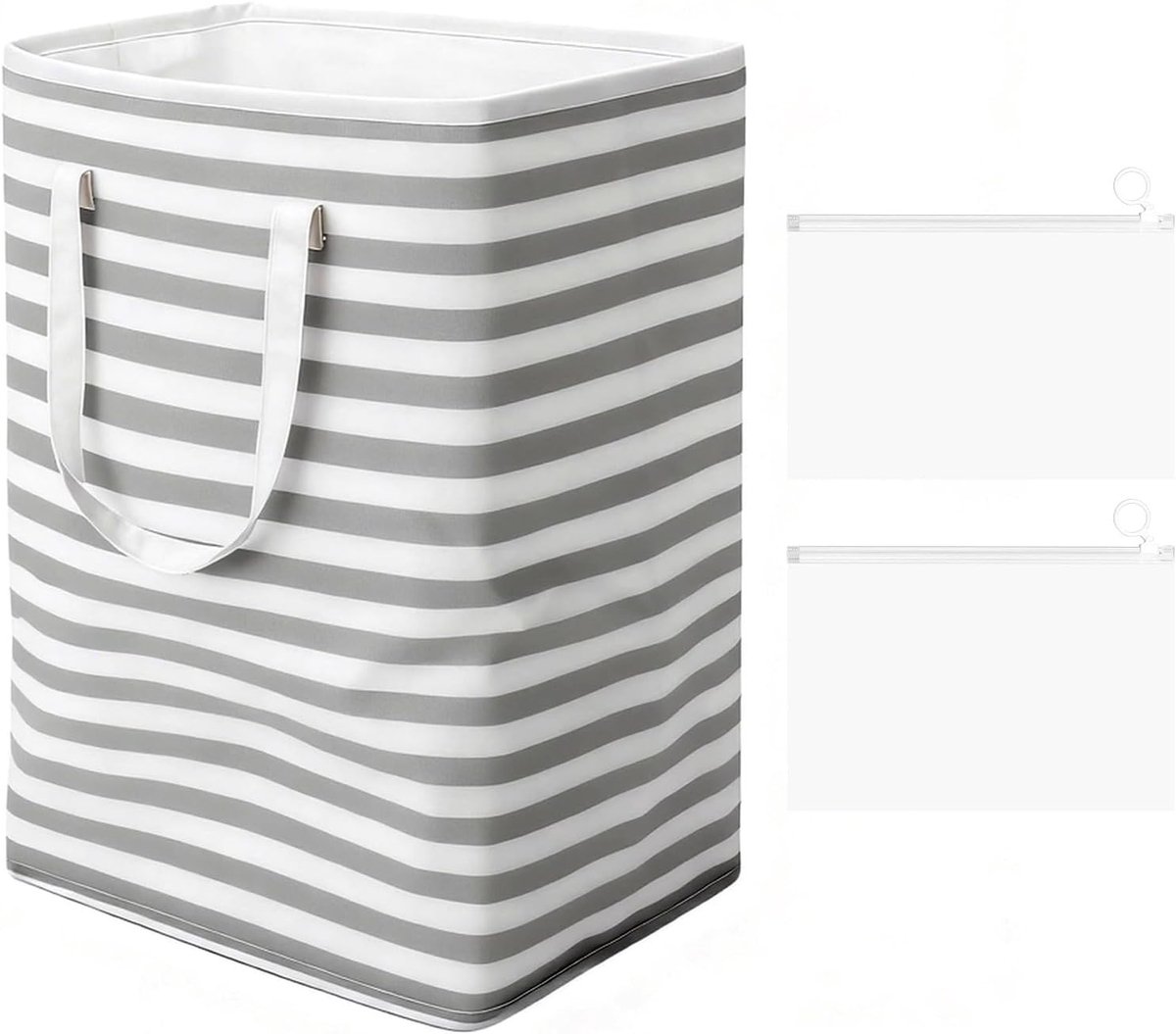 Opvouwbare wasmand - Grijs gestreept - 75L - Katoenen stof met PE-coating - Voor slaapkamer en badkamer