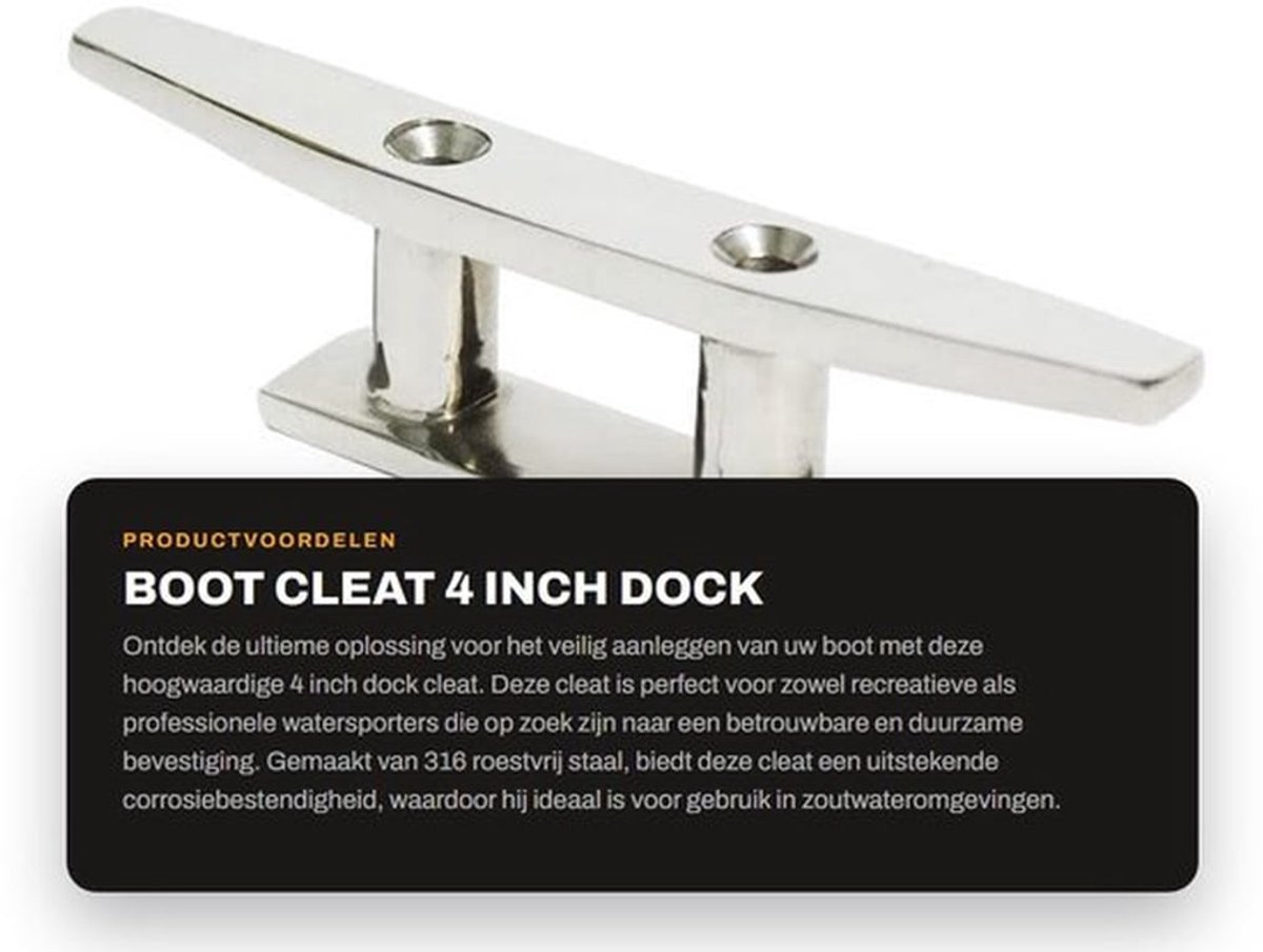 Dock Cleat 4" - 316 Roestvrij Staal - Duurzaam - Marine Kwaliteit - Schroeven - Corrosiebestendig - Bootbevestiging
