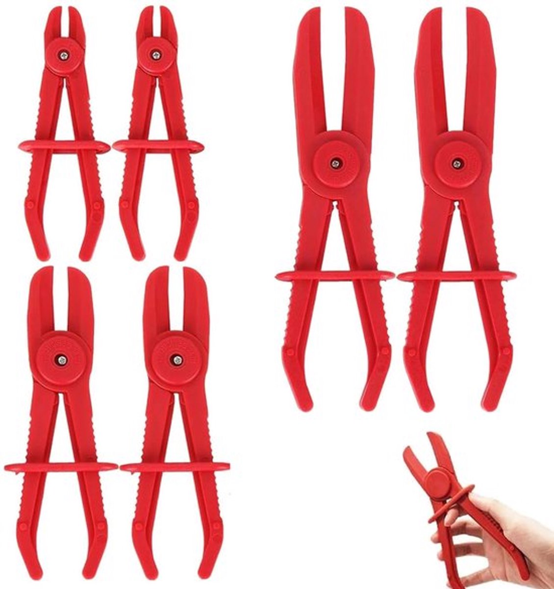 Slangenklemmen, 6 stuks slangklemmen, slangklemmen, klemklemmen, 3 maten, remklemklem, voor flexibele slangen, remslangen, rood