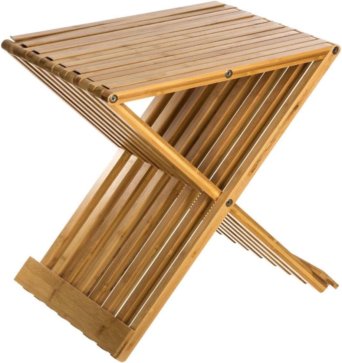 Outdoor barkruk naturel - Beige - 40 x 32 x 45 cm - Bamboe inklapbare bijzetkruk - Voor binnen en buiten