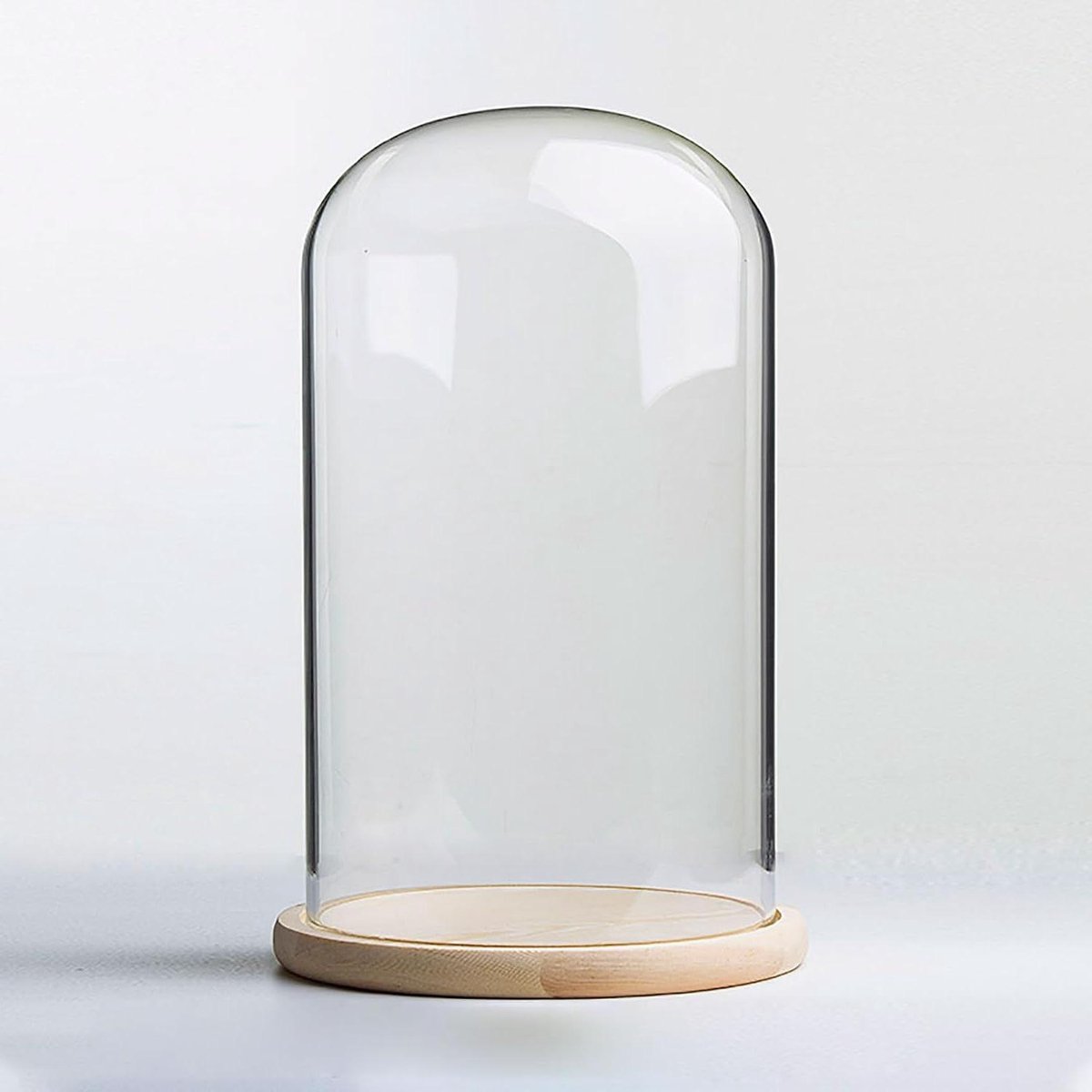 Glazen stolp met voet - Vitrine stolp Decoratieve stolp - Voorwerpen presenteren - Massief houten basis - Diameter 9 cm