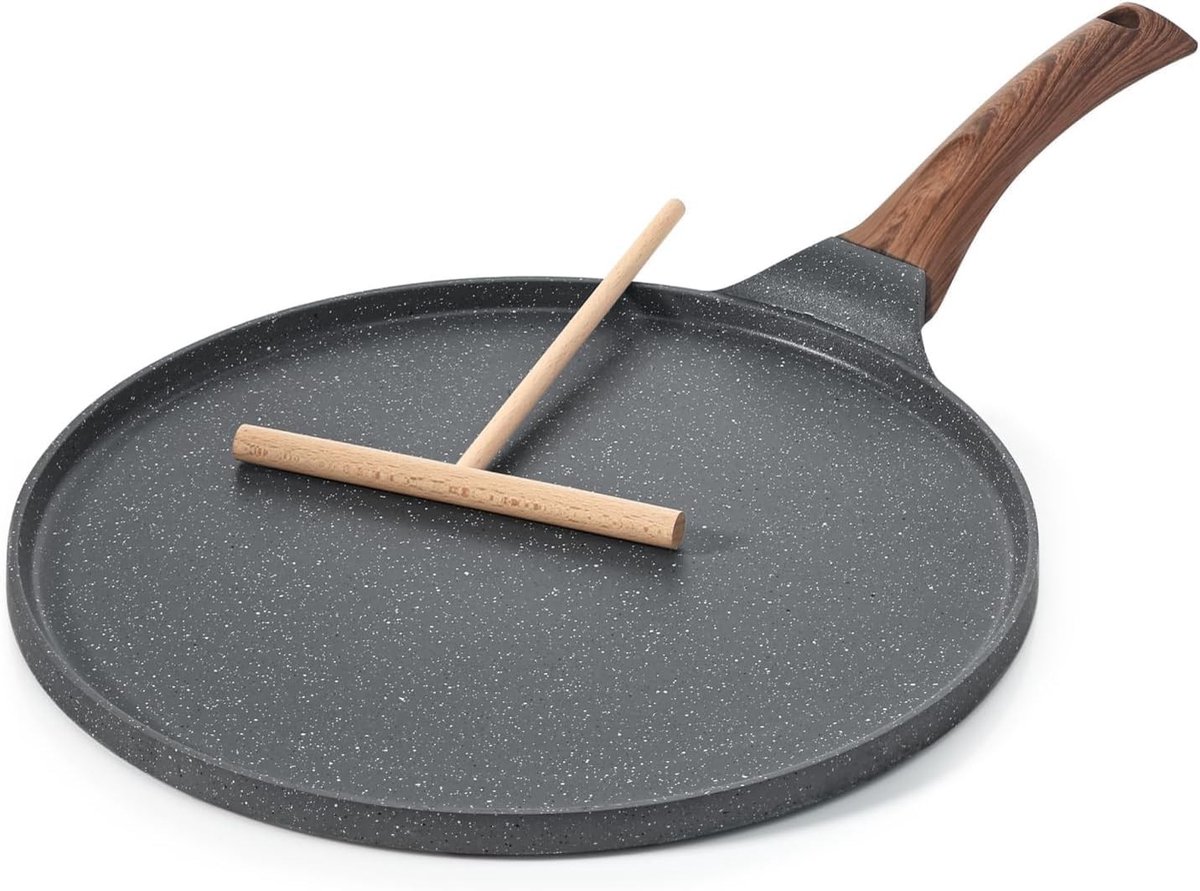 Inductie pannenset - Grijs - 26 cm - Crêpepan met Zwitserse Granieten Antiaanbaklaag - Voor Gezond en Vetarm Bakken