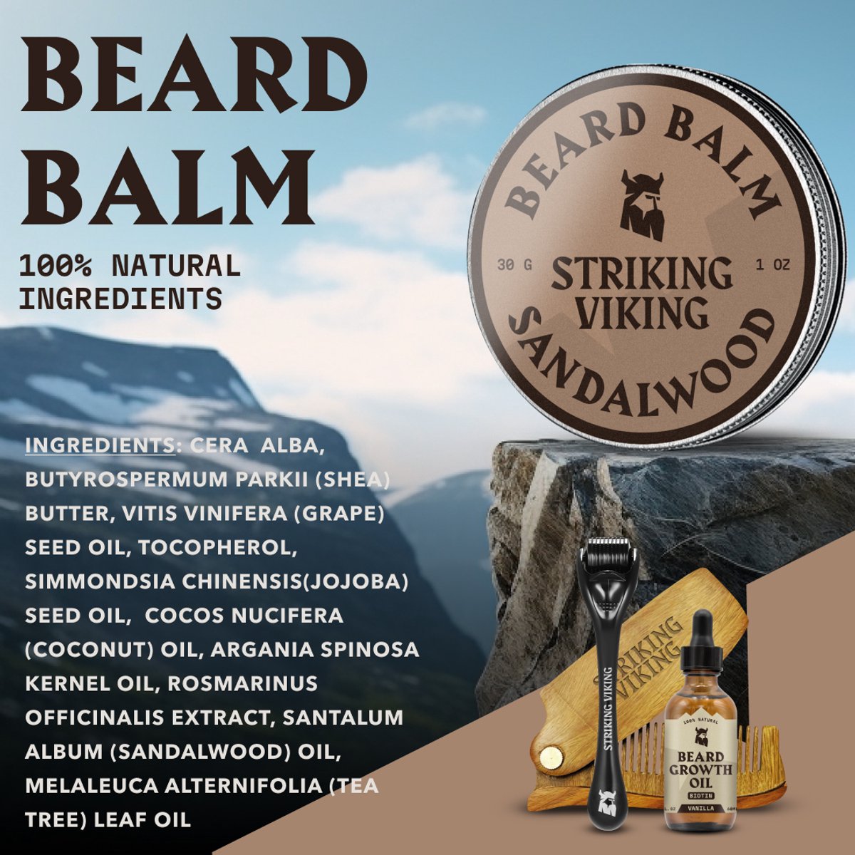 Striking Viking Baardolie en Baardbalsem Set voor Mannen - Sandalwood