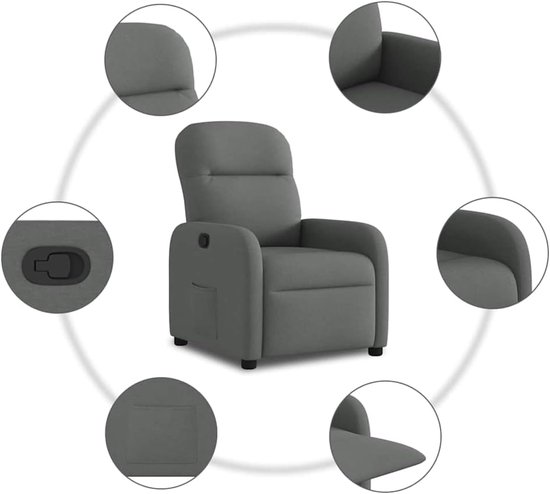 Relaxstoel Stof - Fauteuil Leunstoel - Ontspannen Zitten - Handmatige Ligfunctie - 66 x 88 x 95 cm - Donkergrijs — afbeelding 4