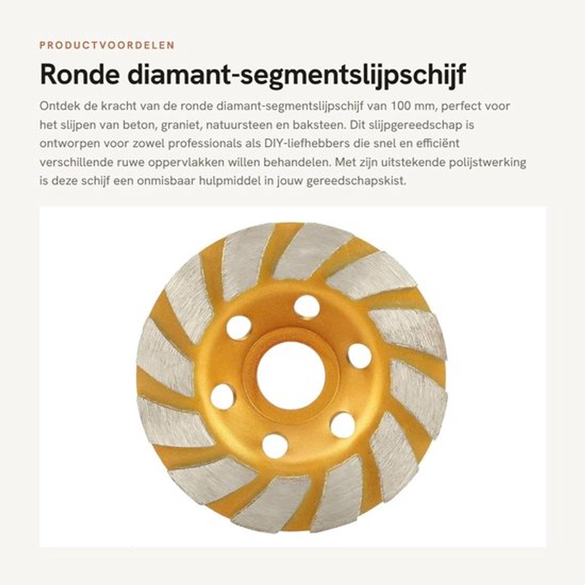 Diamant-segmentslijpschijf 100 mm - Hoge slijpprestaties - Slijpgereedschap - Voor beton/graniet/natuursteen - Slijtvast - Eenvoudig polijsten - Slijpschijf