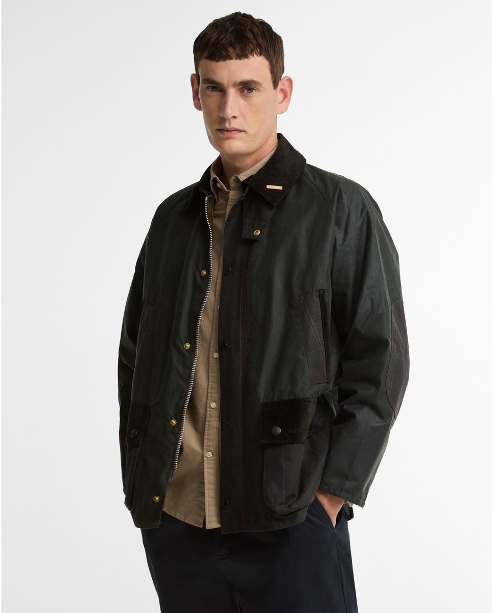 Barbour Gewaxte Bedale jas met Icons Patch groenzwart