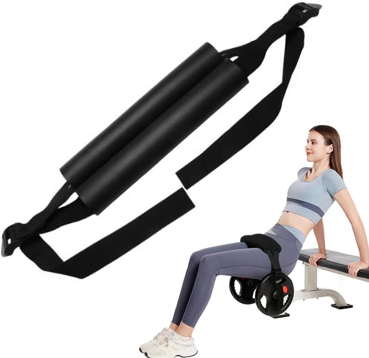 Heupriem voor Hip Thrust - Glute Riem Squat - Kracht Opbouwen - Antislip Spons Voering - 114 cm - Zwart