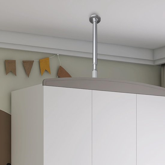 Verstelbare Stang - Veerstang Kaststang - Meubels Beveiligen - Antislip Siliconen Pads - 465 x 87 cm - Zilver — afbeelding 3