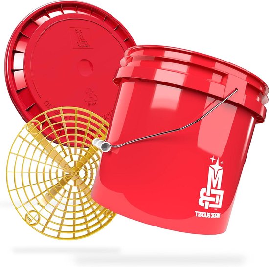 Wasemmer met Grit Guard - Wasemmer set - Auto wassen - Vuilscheiding inzetstuk - 13 liter - Rood/Geel