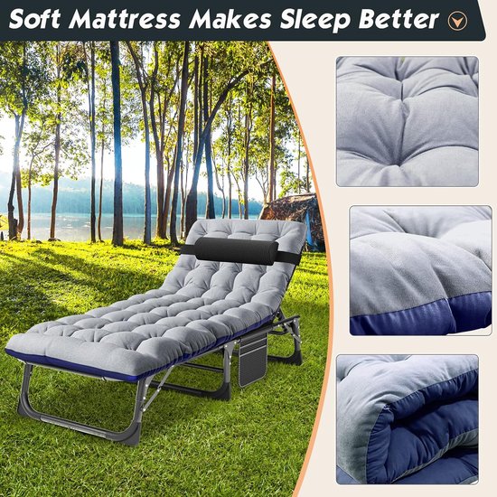 Inklapbare Ligstoel - Tuinstoel Lounger - Ontspannen Buiten - 5 Standen Verstelbaar - 191 cm Lang - Zwart Grijs — afbeelding 3