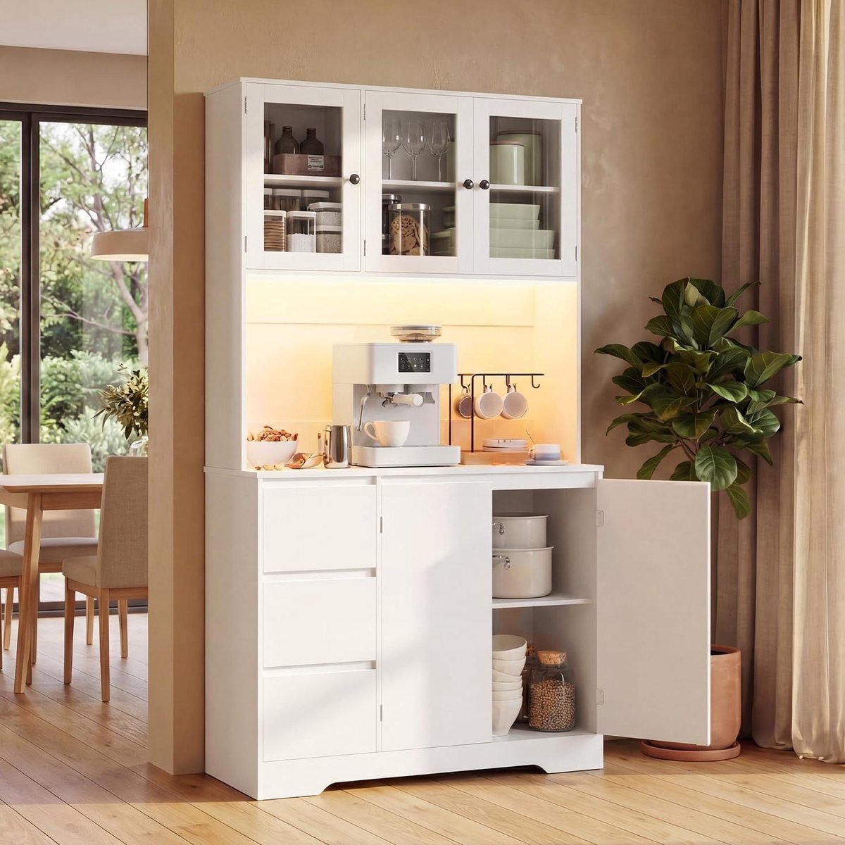 Hoge Keukenkast - Buffetkast Opbergkast - Keuken Organiseren - Met Led en Stopcontact - 100 x 40 x 180 cm