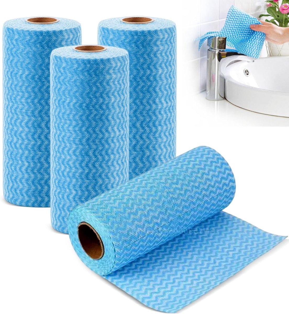 Set van 4 Herbruikbare J Cloth Doekjes van Niet-Geweven Stof voor Salon, Keuken en Eettafel (Blauw)
