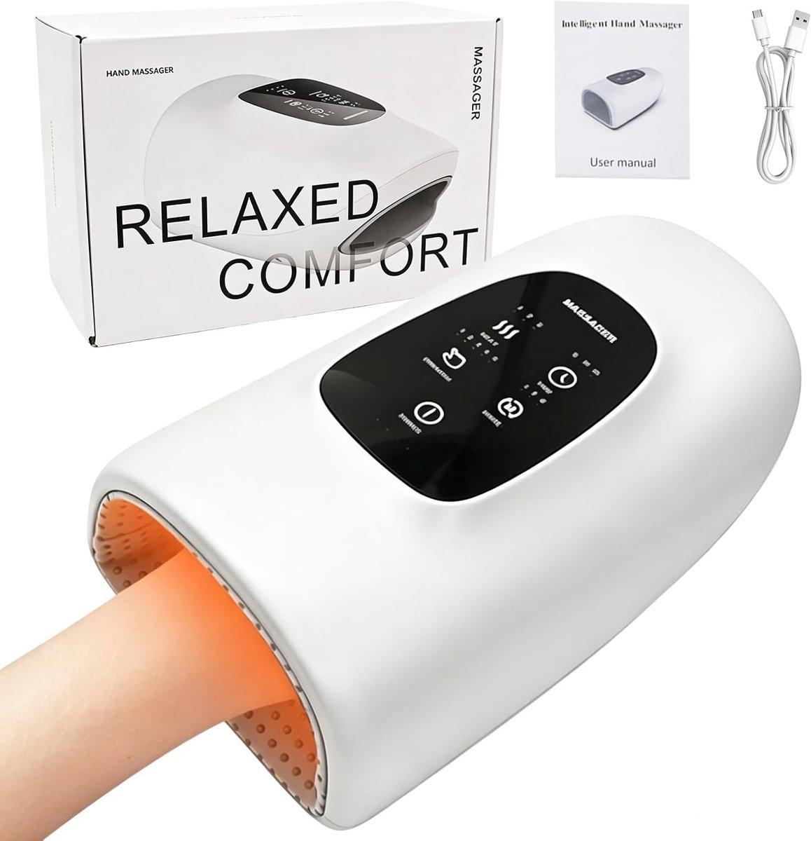 Elektrisch Handmassageapparaat - Wit - Draadloos - Met Verwarming en Compressietechnologie - Voor Thuis en Op Reis
